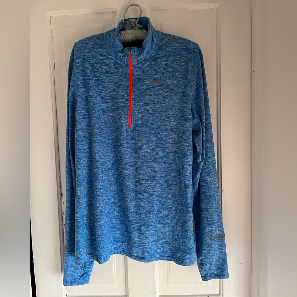Nike Running Drifit Quarter zip blue with bright orange zipper size medium